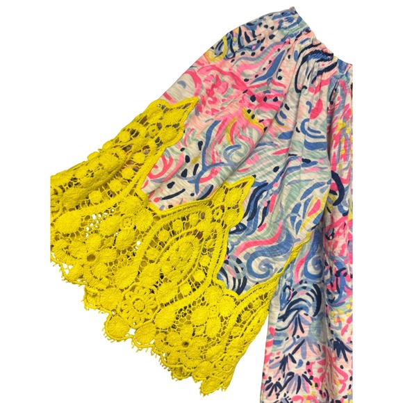Lilly Pulitzer Zaylee Off The Shoulder Boho Lace Trimmed Tropical Print Top XS - Picture 3 of 8